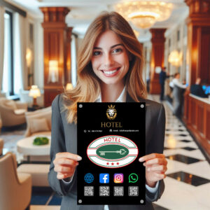 Il tocco di classe per la tua struttura ricettiva! Esempio di targa digitale personalizzata per hotel, B&B, case vacanza e altre strutture ricettive. Eleva il tuo servizio e lascia un'impressione indimenticabile.